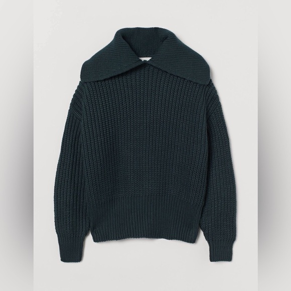 NEW H&M Women’s Peter Pan Collar Rib-Knit Sweater in Green Sz XS - Picture 1 of 11